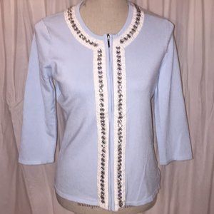 NWT RED label Pale Blue Zip Front Sweater w/Beading